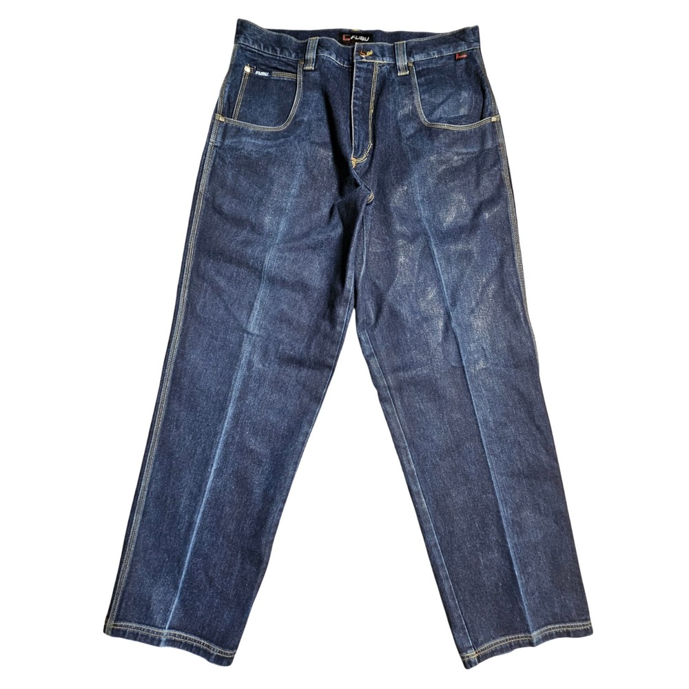Vintage FUBU‎ The Collection Baggy Jeans 38x34 Dark Wash 90s Hip Hop Skater